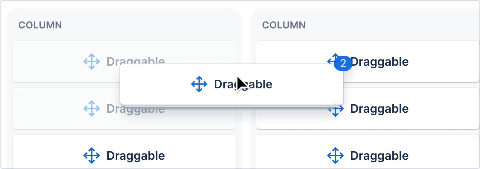 A stack of multiple cards being dragged across a board, with a badge indicating there are two cards being moved.