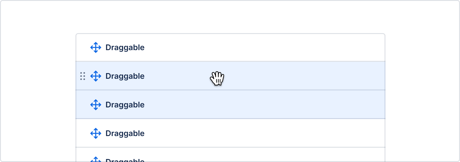 A list of draggable items where some are selected, shown in blue.